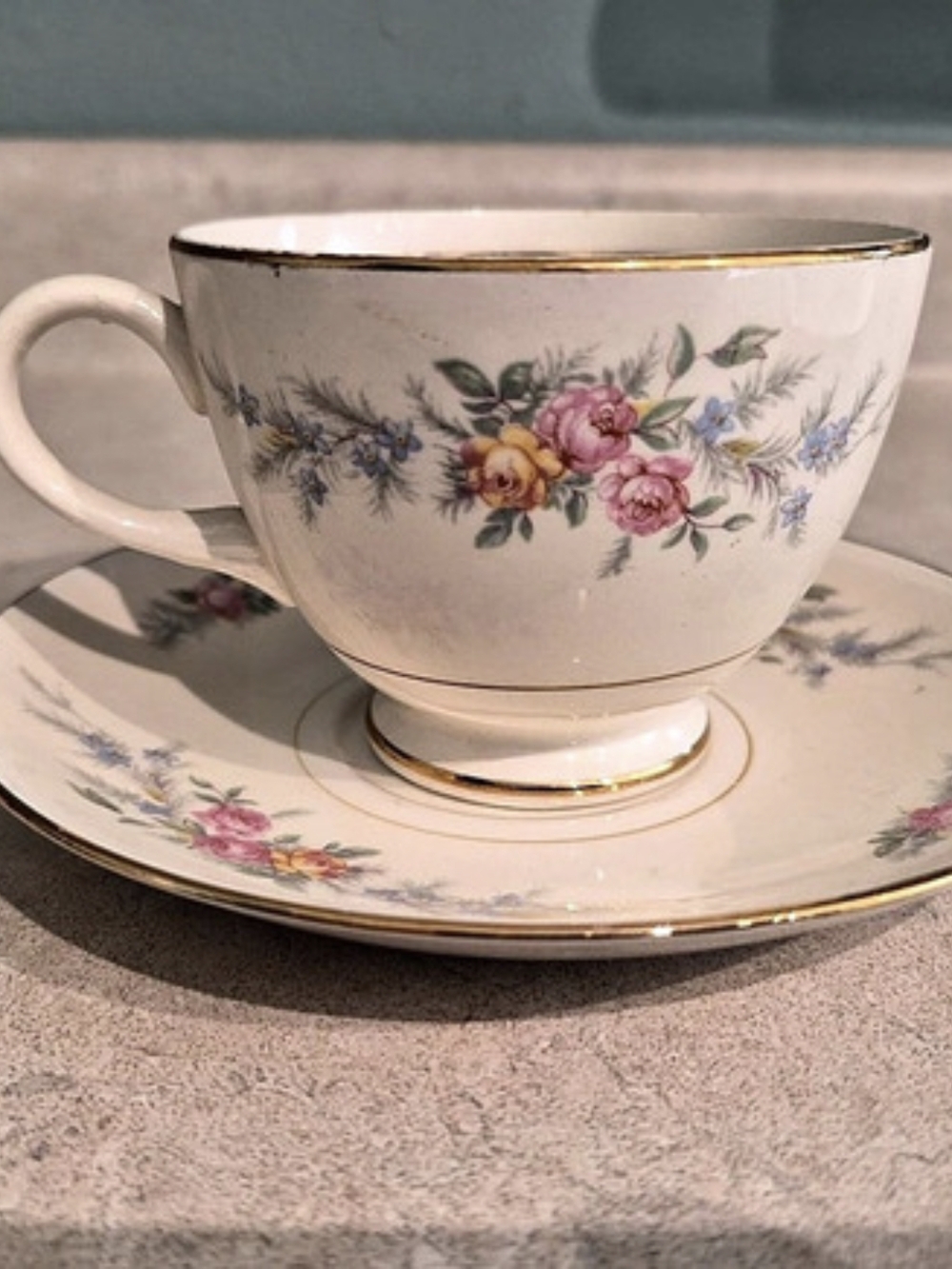 Homer Laughlin Eggshell Nautilus Teacup and Saucer Set White & Pink